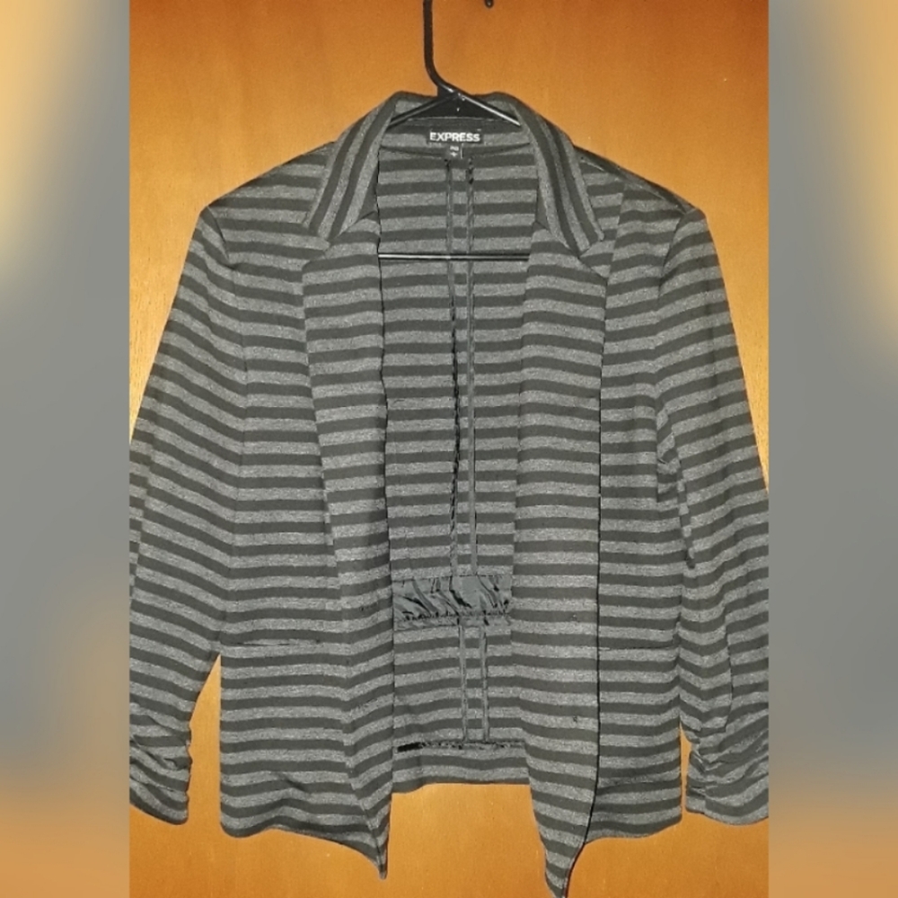 Express: Black & Gray Striped Blazer